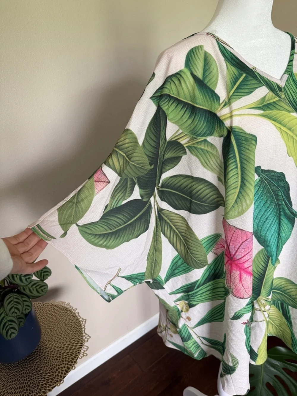 Tropical Leaf V-Neck Tunic Swim Cover, 1X